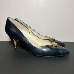 Womens CARESSA Navy Blue Cap Toe Embellished Pump Heels / Size 7.5 Medium